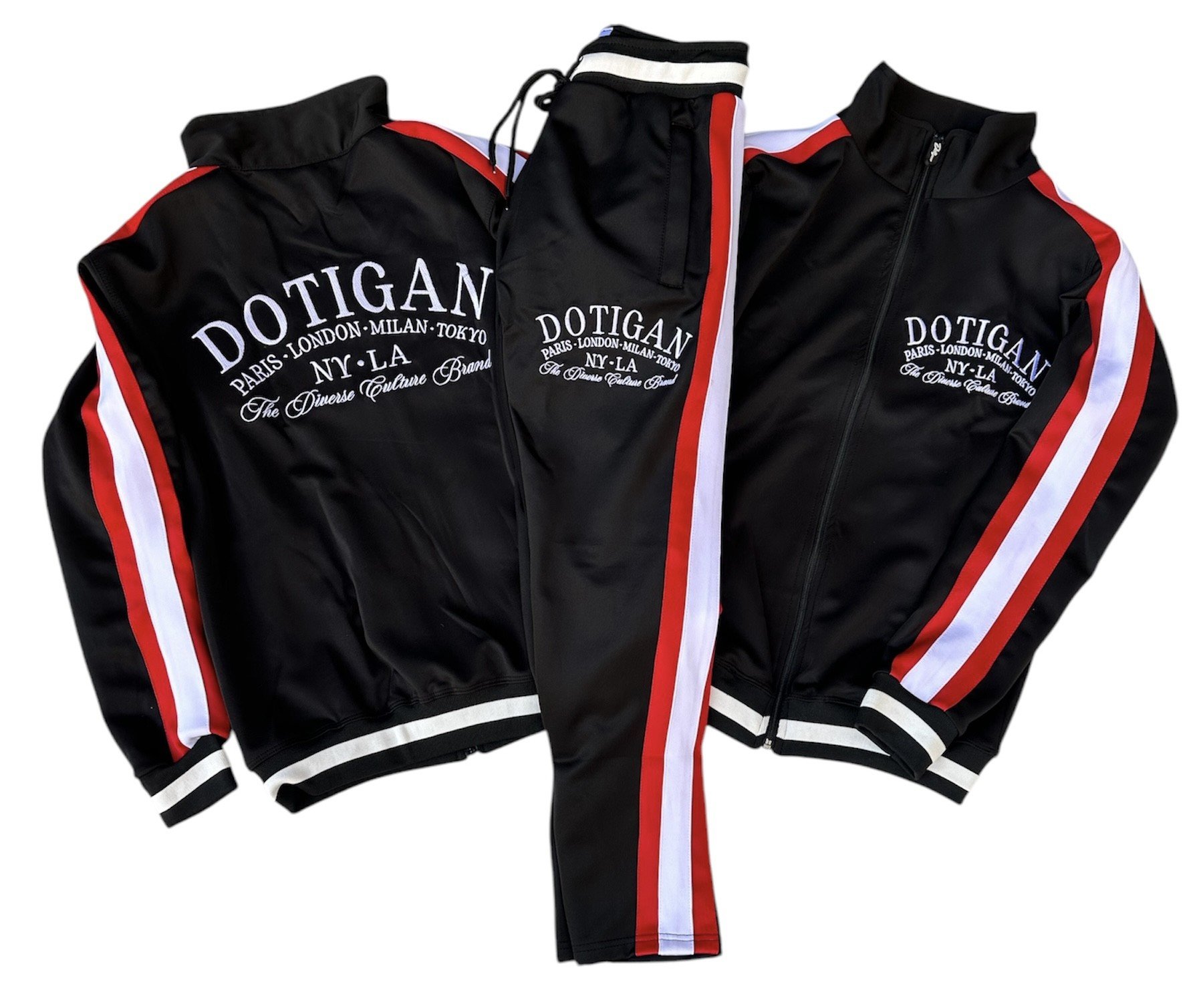 EMBROIDERED TRACK SUIT - BLACK/RED/WHITE — Dotigan Clothing Co. EMBROIDERED TRACK SUIT - BLACK/RED/WHITE — Dotigan Clothing Co.